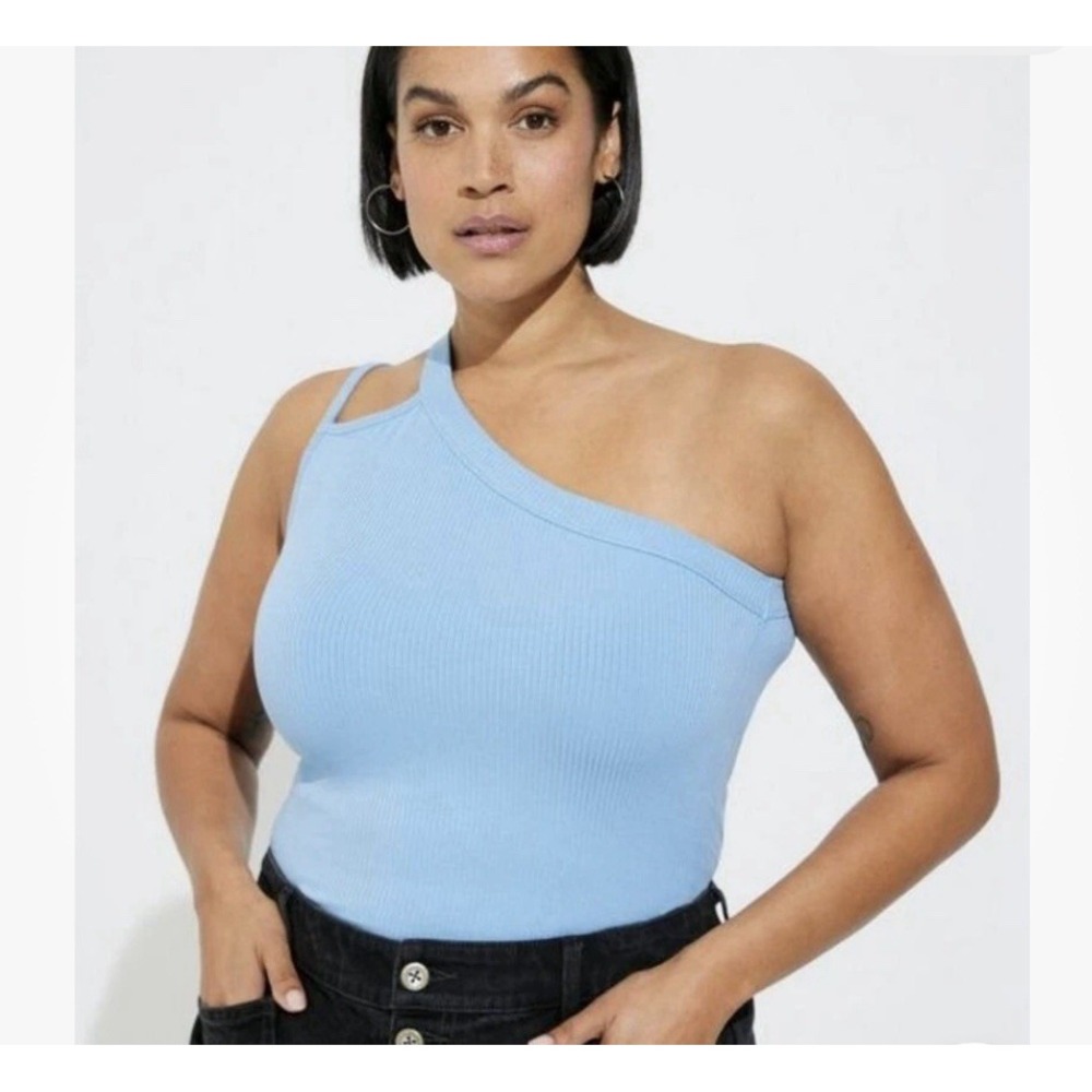 Torrid Rib One‎ Shoulder Cut Out Cami Dust Blue Plus Size 4 4X 26 40185635